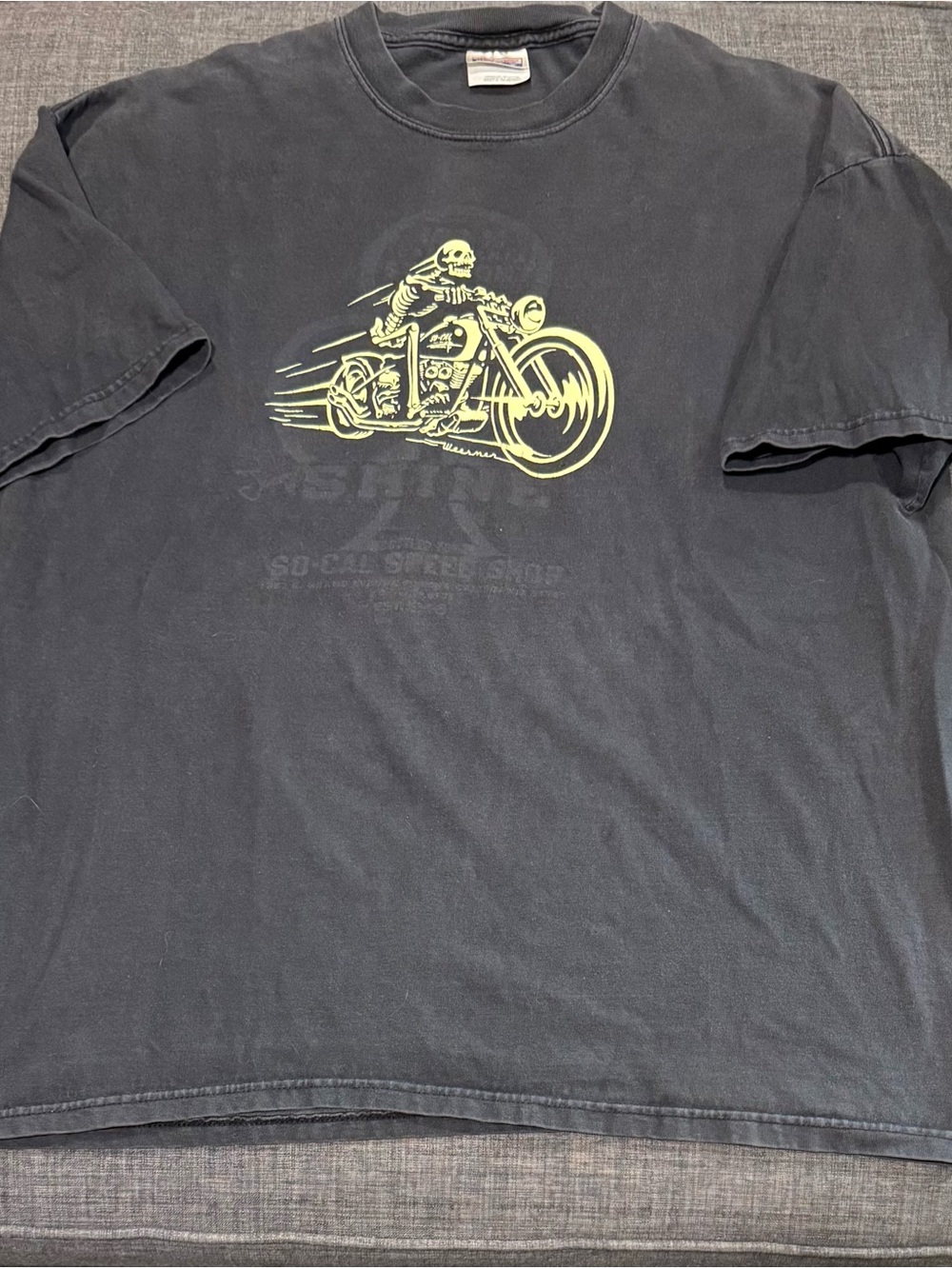 Keith Weesner for SoCal Bikes Tshirt w Neon Yellow Skeleton Motorcycle Graphic